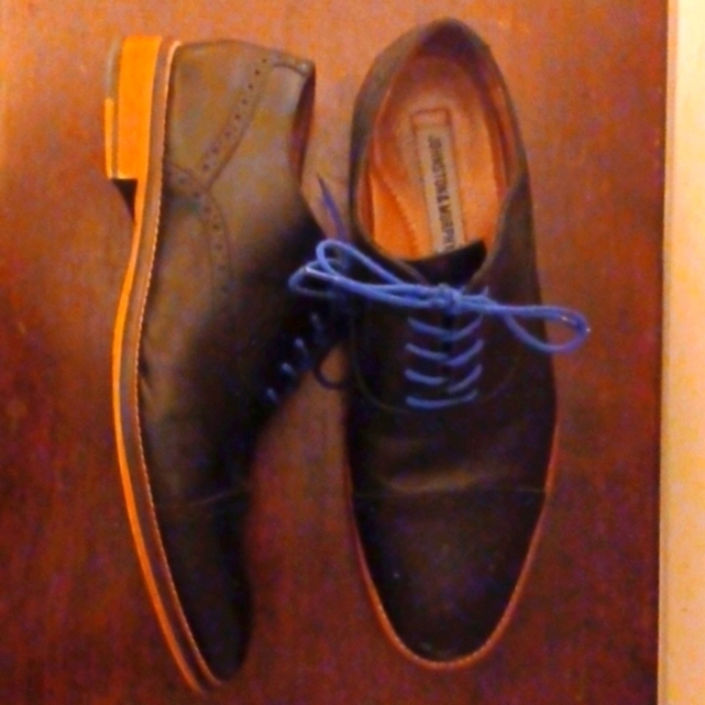 JOHNSTON & MURPHY Dark Blue Leather Wingtip Shoes, 11 - Picture 6 of 7
